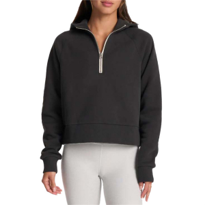 Women's Vuori Restore Half Zip Hoodie 2024 in Black size Medium | Cotton/Polyester
