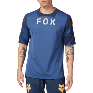 Image of Fox Racing Defend Short-Sleeve Jersey 2024 in Blue size Large | Nylon/Elastane/Polyester