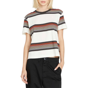 Image of Women's Volcom Halite Stripe Short-Sleeve Shirt 2024 in White size X-Small | Cotton