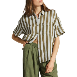 Women's Brixton Mykonos Stripe Boyfriend Short-Sleeve Shirt 2024 in Green size Medium | Cotton