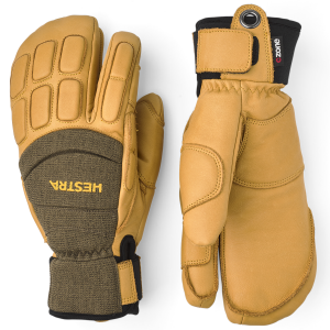 Hestra Vertical Cut CZone 3-Finger Mittens 2025 in Yellow size 11 | Leather/Polyester