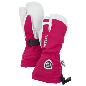 Kid's Hestra Army Leather Heli Ski Jr. 3-Finger Mittens Big 2025 in Pink | Leather/Polyester