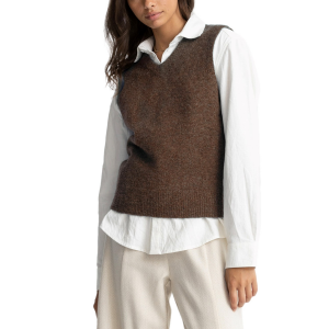 Women's Rhythm Shell Beach Sweater Vest 2023 in Brown size Large | Nylon/Acrylic/Wool