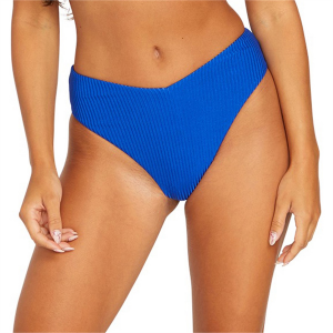 Women's Volcom Simply Rib Retro Bikini Bottom 2023 in Blue size X-Small | Nylon/Elastane