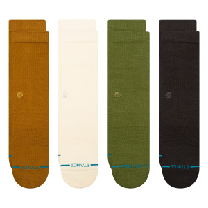 Image of Stance Icon Crew 4 Pack Socks 2024 in Brown size Large | Nylon/Cotton/Elastane