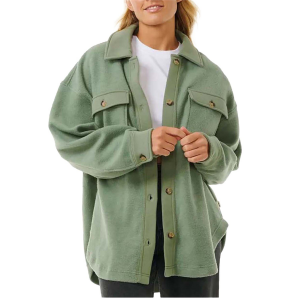 Image of Women's Rip Curl High Tide Fleece Shacket 2024 Jacket in Green size Small | Cotton/Polyester