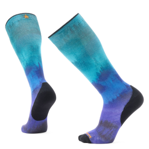 Image of Smartwool Targeted Cushion Compression Print OTC Socks 2025 in Black size Large | Nylon/Wool/Elastane