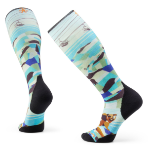 Image of Smartwool Targeted Cushion Bear Country Print OTC Socks 2025 in Blue size Large | Nylon/Wool/Elastane