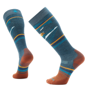 Image of Smartwool Snowboard Targeted Cushion Piste Machine OTC Socks 2025 in Blue size Large | Nylon/Wool/Elastane