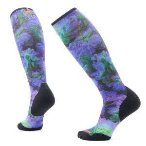 Image of Women's Smartwool Targeted Cushion Electric Lotus Print OTC Socks 2025 in Purple size Small | Nylon/Wool/Elastane