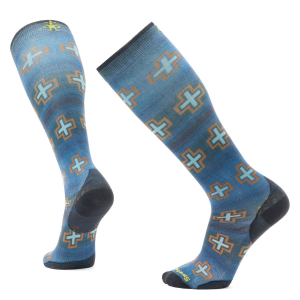 Image of Smartwool Zero Cushion Paths Crossed Print OTC Socks 2025 in Navy size Large | Nylon/Wool/Elastane