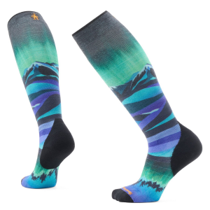 Image of Women's Smartwool Targeted Cushion Compression Print OTC Socks 2025 in Black size Small | Nylon/Wool/Elastane