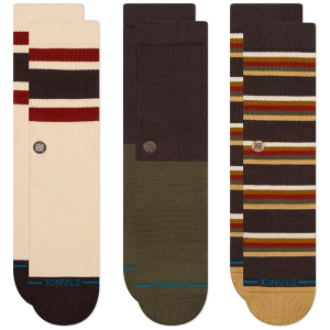 Image of Stance Mill House 3-Pack Crew Socks 2024 in Dark Brown size Large | Nylon/Cotton/Elastane