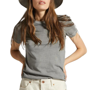 Image of Women's Brixton Carefree Organic GD Slim Crew T-Shirt 2024 in Gray size Medium | Cotton