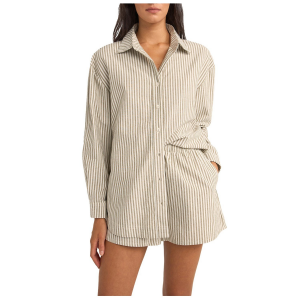 Image of Women's Rhythm Valley Stripe Oversized Shirt 2025 in White size X-Small | Cotton