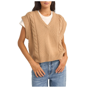 Image of Women's Rhythm Finley Cable Knit Vest 2025 in Khaki size X-Small | Acrylic/Cotton