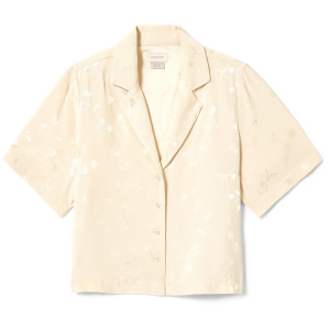 Image of Women's Brixton Silky Short-Sleeve Jacquard Button Down Shirt 2025 Yellow size Medium | Viscose