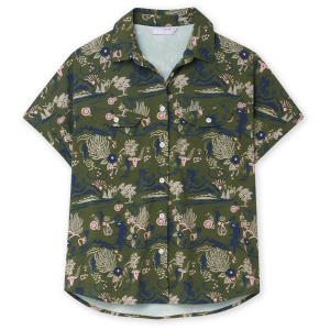 Image of Women's Stio Shifter Short-Sleeve Shirt 2025 in Green size Large | Spandex/Polyester