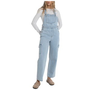 Image of Women's Rhythm Cargo Overalls 2025 Blue Pant in Light Blue size Small | Cotton/Denim