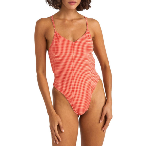 Image of Women's Rhythm Lola Check Cross Back Once Piece 2025 in Red size Small | Elastane