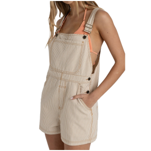 Image of Women's Rhythm Willa Stripe Short Overalls 2025 Pant in White size X-Small | Cotton