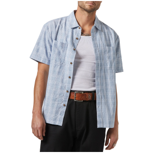 Image of Brixton Cru Oxford Plaid Short-Sleeve Shirt Men's 2025 in Blue size Large | Cotton/Polyester
