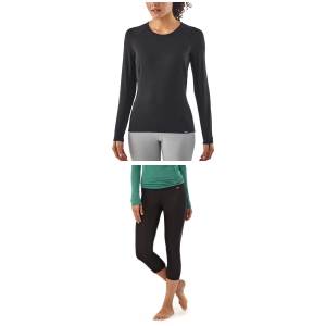 Women's Patagonia Capilene(R) Thermal Weight Crew Top 2026 - Small Package (S) + X-Large Bottoms in Black size S/Xl | Spandex/Polyester