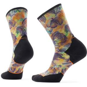Women's Smartwool Trail Run Targeted Cusion Floral Party Print Crew Socks 2026 in Orange size Small | Nylon/Wool/Elastane