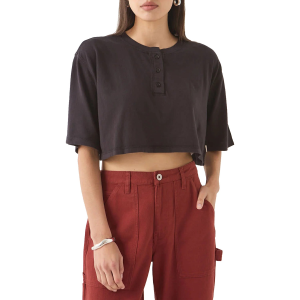Women's Brixton Carefree Organic GD Cropped Henley Top 2026 in White size X-Large | Cotton