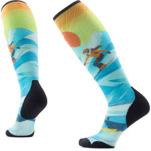 Women's Smartwool Ski Targeted Cushion Steep Days Print OTC Socks 2027 in Blue size Medium | Nylon/Wool/Elastane