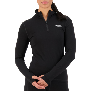 Women's Mons Royale Cascade Base Layer 1/4 Zip Long-Sleeve Top 2027 in Black size X-Small | Nylon/Wool/Elastane