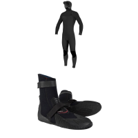 O'Neill 5/4+ Hyperfreak Chest Zip Hooded Wetsuit 2027 - LS Package (LS) + 5 Booties in Black size Ls/5 | Rubber/Neoprene