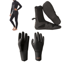 Women's Sisstrevolution 5/4 7 Seas Hooded Chest Zip Wetsuit 2026 - 2 Package (2) + 6 Booties in Black size 2/6 | Nylon/Neoprene