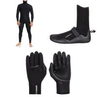 Quiksilver 4/3 Everyday Sessions Chest Zip Hooded Wetsuit 2022 - Medium Package (M) + 6 Bindings in Black size M/6 | Rubber/Neoprene