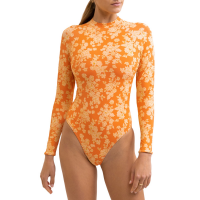 Women's Rhythm Serene Long-Sleeve One-Piece Swimsuit 2022 in Orange size Medium | Nylon/Spandex