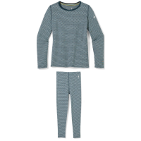 Kid's Smartwool 250 Baselayer Pattern Crew Top 2023 - Medium Blue Package (M) + S Bindings Jacket in Grey size M/S