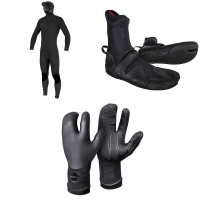 O'Neill 5/4+ Hyperfreak Chest Zip Hooded Wetsuit 2027 - Medium/Small Package (Medium/Small) + 8 Booties in Black size Ms/8 | Rubber/Neoprene