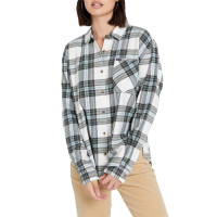 Women's Volcom Plaid To Meet U Long-Sleeve Shirt 2023 in Green size Medium | Cotton