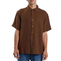 Thrills Minimal Seersucker Short-Sleeve Shirt Men's 2024 in Brown size X-Large | Cotton