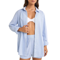 Women's Rhythm Zephyr Stripe Shirt 2025 in Blue size Small | Cotton