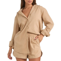 Women's Rhythm Byron Striped Shirt 2025 in Khaki size Medium | Cotton