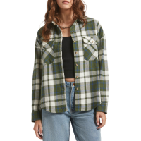 Women's Brixton Bowery Vintage Long-Sleeve Overshirt 2025 in Green size Medium | Cotton