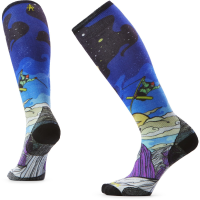 Women's Smartwool Ski Zero Cushion Galactic Ski Print OTC Socks 2026 in Blue size Large | Nylon/Wool/Elastane