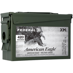 American Eagle XM193 Full Metal Jacket Boat Tail 55 gr 5.56 NATO Rifle Ammo - 420 Round Can