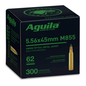 Green Tip Full Metal Jacket Boat Tail 62 gr 5.56 NATO Rifle Ammo - 300 Round Box