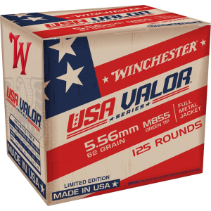 USA Valor Full Metal Jacket 62 gr 5.56 NATO Rifle Ammo - 125 Round Box