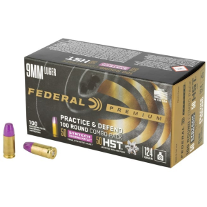 Federal Premium Practice & Defend HST JHP / Syntech TSJ 124 gr 9mm Luger Handgun Ammo - 100 Round Box - $69.95 at The Real Grit