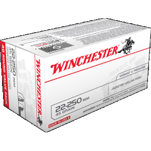 Winchester USA Varmint & Predator Jacketed Hollow Point 45 gr 22-250 Remington Rifle Ammo - 40 Round Box - $60.86 at The Real Grit