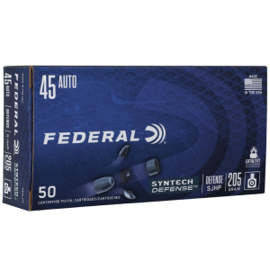 Federal Syntech Defense Segmented Jacketed Hollow Point 205 gr 45 ACP Handgun Ammo - 50 Round Box - $56.36 at The Real Grit