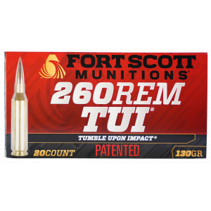 TUMBLE Upon Impact (tui) Solid Copper Spun 130 Gr 260 Remington Rifle Ammo - 20 Round Box